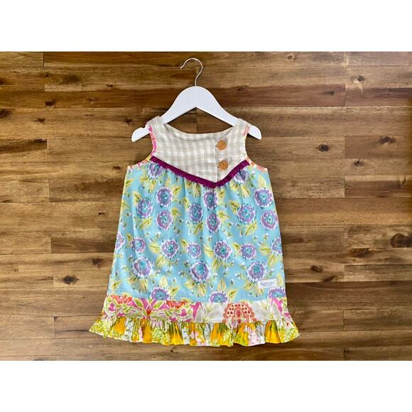 SweetHoney Blue Spring Sleeveless Swing Floral Gingham Ruffle Tunic Top 5 - Picture 2 of 7